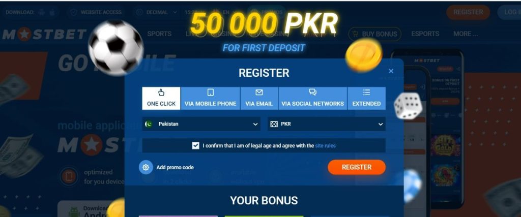 Mostbet Pakistan Registration
